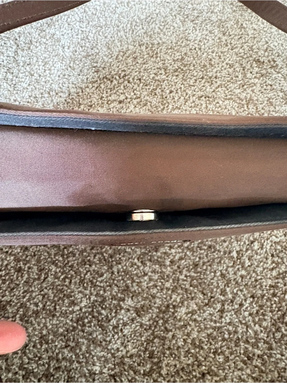 kate spade brown tote with black logo patch